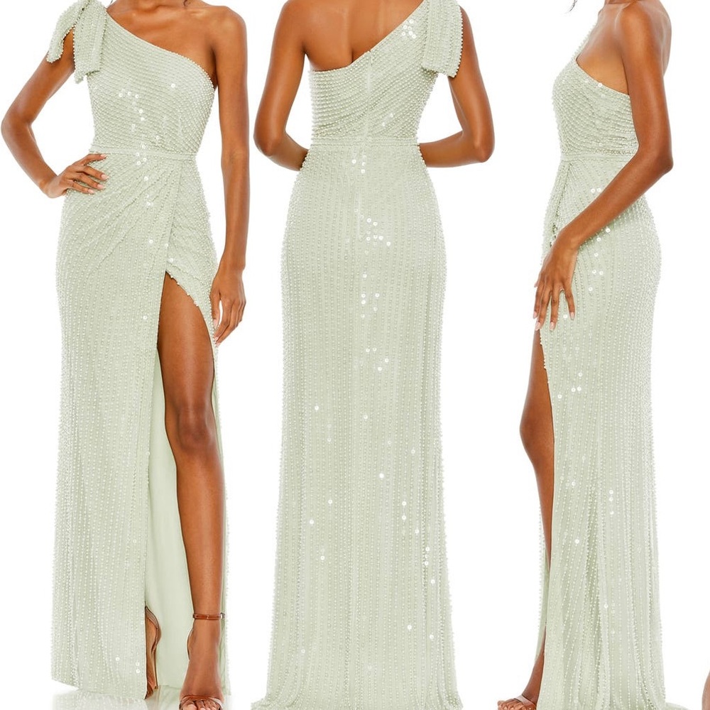 Mac Duggal Sequin One-Shoulder Gown in Mint